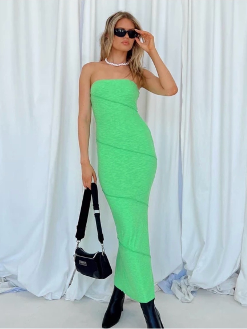 Princess Polly Neon Green Strapless Bodycon Maxi Dress